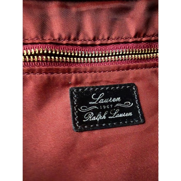 1967 Ralph Lauren Brown Monogram Jacquard Tote Bag Black Leather Trim Gold Logo - Picture 3 of 8